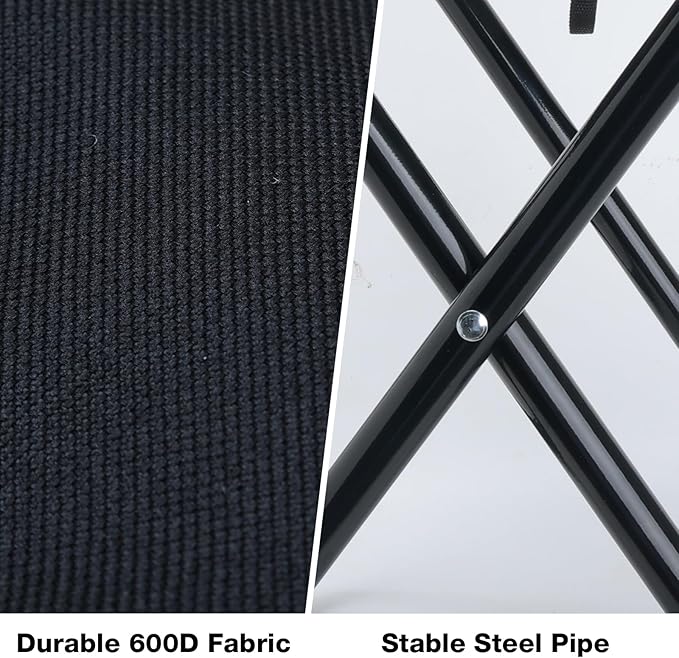 16" Foldable Portable Camping Stool Heavy Duty 350lbs for Adults Hiking, Lightweight Travel Stool with Carry Bag, Black