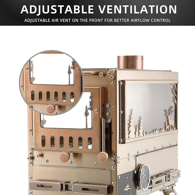 Stainless Steel Portable Wood Burning Stove with Oven & Camping Table, 6 Chimney Pipe for Outdoor Camping, Cooking, Tents, BBQ, Hiking, Fishing, Backpacking