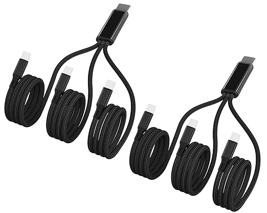 Multi USB C Cable 4FT 2Pack,3 in 1 Multiple Type C Charging,3A Splitter USB-C Charger,Nylon Cord,USB C to 3 USB C Port, Compatible with iPhone 15,iPad Pro/Air,Samsung S23,Google,Android,Kindle fire
