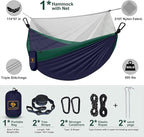 Camping Hammock with Net,Travel Portable Lightweight Hammocks with Tree Straps and Solid D-Shape Carabiners,Parachute Nylon Hammock for Outsides Backpacking Beach Backyard Patio Hiking