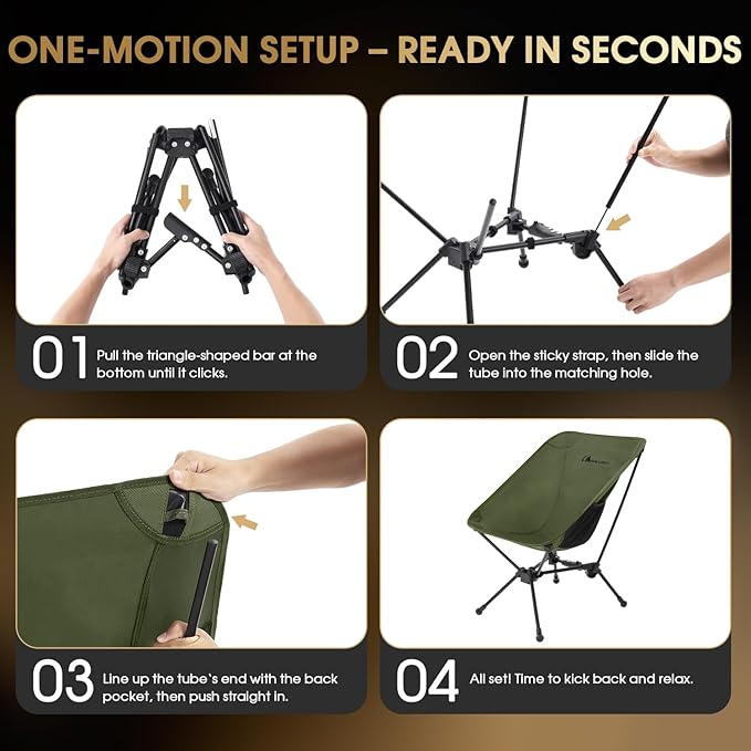 MOON LENCE Portable Snap-Lock Camping Chair, Folding Compact Chair, Lightweight Foldable Backpacking Support 330 lbs (Green)