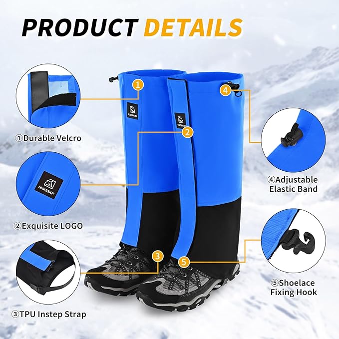 Leg Gaiters 100% Waterproof Adjustable Shoe Snow Boot Guard Gators for Hiking Shoe Cover Hunting Snowshoeing Climbing Walking for Women Men