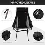 TOBTOS Portable High Back Camping Chair, Support Heavy Duty 440 lbs, Compact Folding Chair with Detachable Pillow for Camp, Hiking, Backpacking (Black)