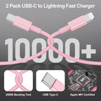 2Pack Pink Fast Charger Cable 10ft [Apple MFi Certified], USB Type C to Lightning Cable 10 Foot for Apple iPhone 13 12 11 Pro XR XS Max X 8 Plus