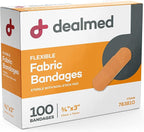 Dealmed Fabric Flexible Adhesive Bandages – 100 Count (24 Pack) Bandages with Non-Stick Pad, Latex Free, Wound Care for First Aid Kit, 3" x 3/4"