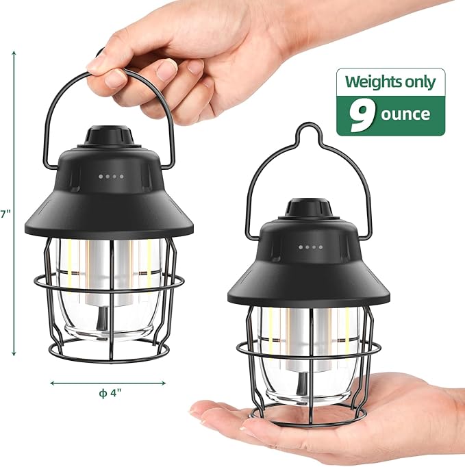 Rechargeable LED Camping Lantern, Mini Retro Portable Waterproof Lantern, 1000LM, 3 Light Modes (2700-6500K) Stepless Dimming Brightness, Hanging Tent Light for Camping, Power Outages