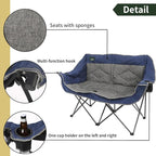 Northroad Folding Loveseat Camping Chair Portable Double Duo Full Padded Garden Chair for 2 Person Sofa w/2 Cup Holder,Wine Glass Holder,Support 600lbs for Picnic Beach Travel (Blue)