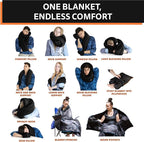 Ripstop Outdoor Camping Pillow 3-in-1, Versatile Lightweight Nylon Waterproof Stadium Blanket, Ultralight Backpacking Essentials, Travel Set - Black and Orange