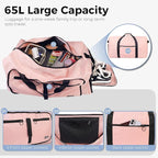Fmeida 65L Duffle Bag with Shoes Compartment, Foldable Travel Duffel Bags for Men Women, Large Packable Travel Bag Water Repellent & Tear Resistant (Light Pink)