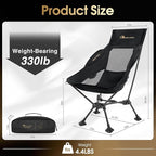 MOON LENCE High Back Camping Chair with Pillow - 330lbs Capacity Folding Portable, Wide Seat & Ergonomic Support for Backpacking Hiking Picnics (Black)