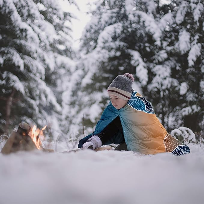 zzlamb Camping Blanket, Outdoor Lightweight Travel Blanket Puffy Portable Down Alternative, Windproof Warm Cloak with Snaps, Cozy Quilt Backpacking Picnic RV Plane Car Hammock Beach Climbing