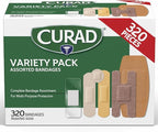 CURAD Assorted Bandages Bulk Variety Pack 320 Count 5 Styles Including Waterproof, Sheer, Plastic, Heavy Duty & Flex-Fabric First Aid Kit Essentials Protects Scrapes, Cuts & Burns