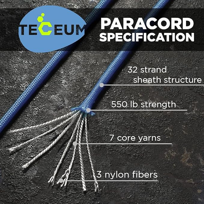 TECEUM 5/32" Paracord Rope 1000 – 1000ft / 200ft / 100ft / 50ft – Tactical Parachute Cord 4mm – 45+ Colors – Nylon String for Survival & Camping Gear – Stripe Cord for Survival – Utility Rope