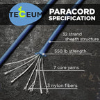 TECEUM 5/32" Paracord Rope 1000 – 1000ft / 200ft / 100ft / 50ft – Tactical Parachute Cord 4mm – 45+ Colors – Nylon String for Survival & Camping Gear – Stripe Cord for Survival – Utility Rope