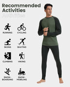 Men's 100% Merino Wool Base Layer Sets Lightweight Active Base Layer for Ski