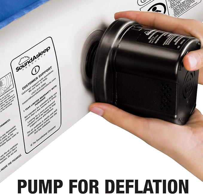 SoundAsleep Products Camping Series Air Mattress Includes Eco-Friendly PVC - Included Rechargeable Air Pump - Queen Size