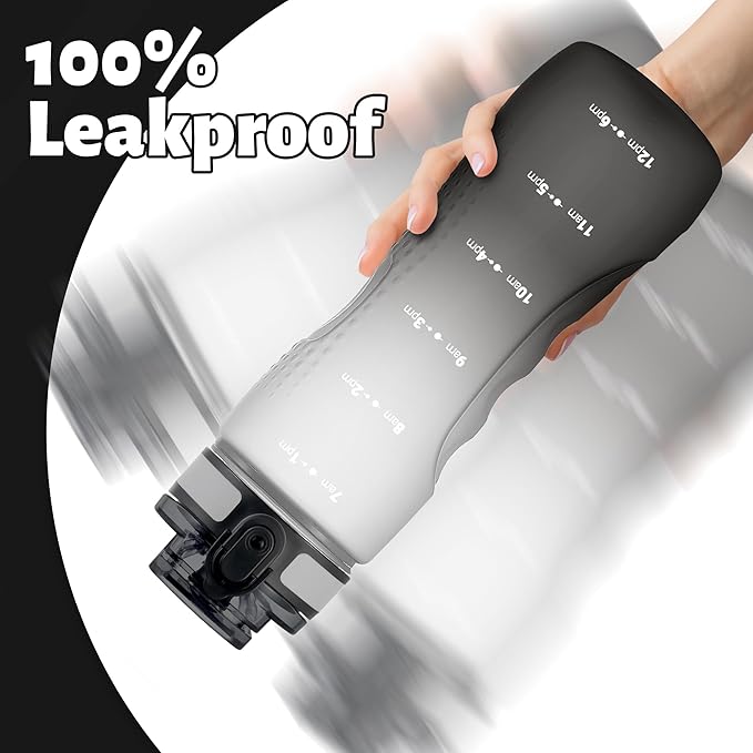 OLDLEY 25 oz Water Bottle, Motivational Water Bottle with Time Marker, Sports Water Bottle With Strap, Leakproof & BPA Free Large Water Bottles for School, Gym, Travel, Outdoor, Tritan,White&Black