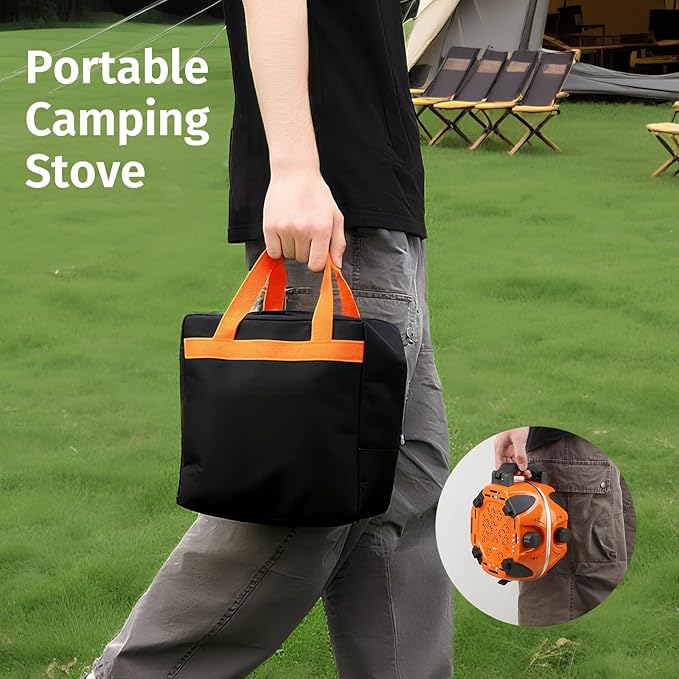 Propane Camping Stove 20,000 BTU - Portable 2 Burner Gas Stove with Adjustable Flame Control, Piezo Ignition, Carry Bag & Propane Adapter Hose, Folding Design for Camp, BBQ, Tailgating, Orange