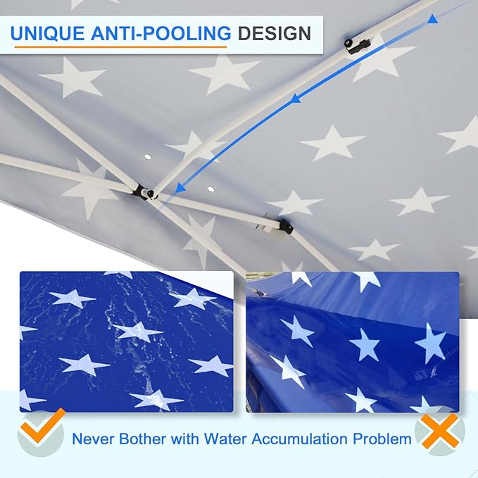 EAGLE PEAK Pop Up Canopy Tent with 1 Sidewall, Easy Setup Event Tent, Outdoor Sun Shade, Wheeled Carry Bag, Stakes and Guy Ropes, Instant Canopy 12x12, American Flag