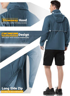 Outdoor Ventures Men's Rain Jacket Waterproof Lightweight Packable Rain Pullover for Hiking Golf Running