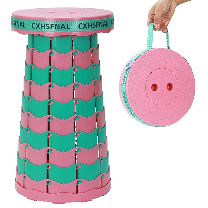 Upgraded Portable Foldable Stool,Folding Camp Stool,Lightweight Sturdy 400lbs Load Capacity Collapsible seat Height Adjustable for Fishing Hiking Picnic Hunting Party BBQ Indoor (Pink Green)