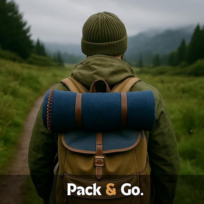 Wool Camping Blanket – 70% Wool Heavy-Duty Military Style Throw, Warm & Washable, Fire Retardant Cover for Emergency, Survival & Outdoor Use – Perfect for Camping, Car, Home & Hiking, Navy 66x90