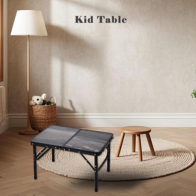 Small Folding Camping Table, 2ft Portable Picnic Table Aluminum 24" x 16", 3 Adjustable Heights Portable Lightweight Table Dining for RV, Picnic, Beach (Black Lava)