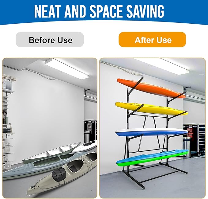 Kayak Rack for Outdoor Storage, Kayak Storage Rack, Adjustable Freestanding Kayak Rack Stand Holder for Paddleboard Surfboard for Indoor, Outdoor