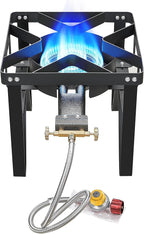 Vivicreate 185000 BTU High Pressure Propane Burner Outdoor Gas Stove Single Burner Cooktop for Turkey Fryer Seafood Boil Brewing BBQ Camping Stove Estufa de Gas Portátil Fogón de Gas 2 valve