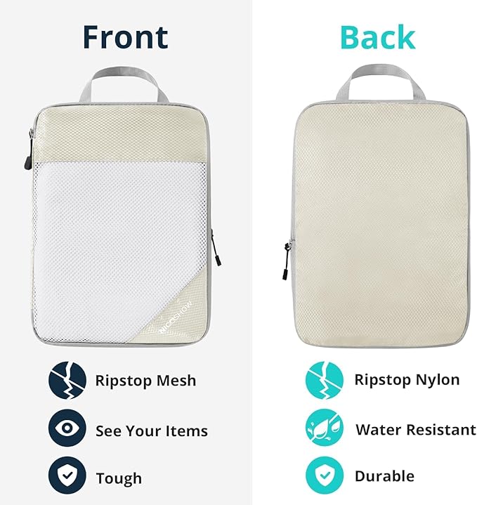 Compression Packing Cubes for Travel, Lightweight Travel Essentials, Packing Cubes Compression for Space-saving, 9 pcs, Beige