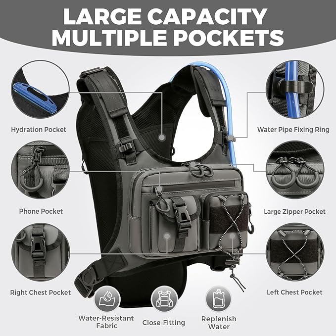 USA Original Patent Running Hydration Vest Backpack, Lightweight Chest Pack with 2.0L Water Bladder Bag Daypack for Hiking Running Cycling Race Marathon for Women Men