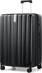Hanke 29 Inch Expandable Checked Luggage Lightweight PC Hard Shell Luggage Suitcases with Wheels Travel Luggage Rolling Large Suitcase Travel Luggage Bag for Study Abroad.(Jet Black)
