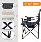 Oversized Folding Camping Chair,Heavy Duty Padded Portable Lawn Chair,Soft&Comfortable,Tear-Resistant Fabric,w/2Extra Large Cup Holder,Storage Pocket,Carry Bag,Outdoor Beach Garden Fishing.Dark Blue