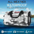 Waterproof Duffel Bag - Motorcycle Dry Bag Tail Bag with Large Storage Space, Waterproof Luggage Duffle Bags with Outer Mesh Zipper Pocket for Camping, Kayaking, Fishing & Traveling