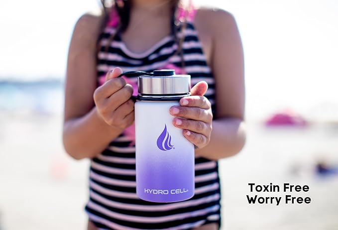 HYDRO CELL Stainless Steel Insulated Water Bottle with Straw - For Cold & Hot Drinks - Metal Vacuum Flask with Screw Cap and Modern Leakproof Sport Thermos for Adults (Lavender/White 14oz)