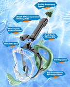 QingSong Full Face Snorkel Mask for Adults, Snorkeling Gear with Camera Mount, 180 Degree Panoramic View Snorkel Set Anti-Fog Anti-Leak