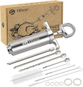 Stainless Steel Meat Injector Syringe Kit with 4 Marinade Needles for BBQ Grill Smoker, 2-oz Large Capacity, Both Paper User Manual and E-Book Recipe