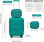 Kono Carry On Luggage Set Lightweight Airline Approved Carry On Suitcase with TSA Lock Spinner Wheels Durable Luggage Hardside Turquoise