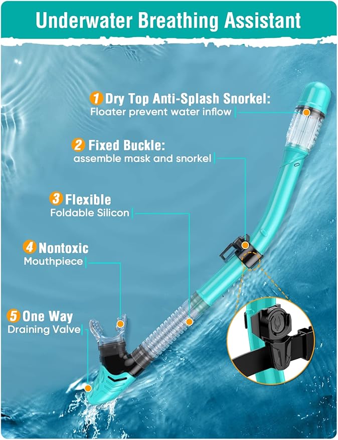 Snorkel Set Adults Snorkeling Gear Anti-Fog Panoramic View Swim Mask Dry Top Snorkel Kit with Carry Bag for Snorkeling Scuba Diving Swimming Travel