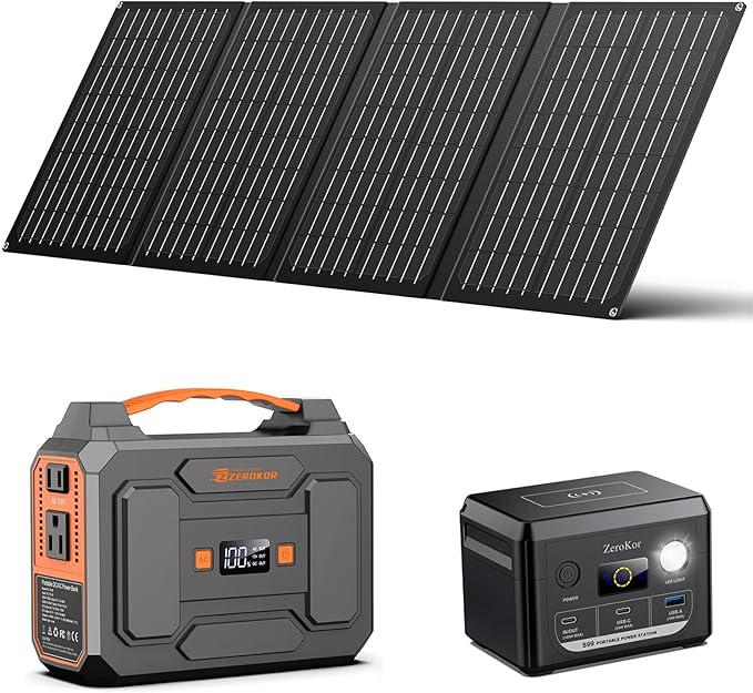 Solar Power Station with Foldable Solar Panel 40W, 110V AC Outlet Camping Portable Solar Generator with Panel, 100W Power Bank USB C Fast Charging Battery Pack for Laptop Smart Device Outdoor Backup
