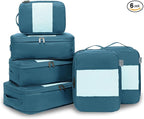 6-Pack Compression Packing Cubes Travel Essentials - Lightweight, Water-Resistant Luggage Organizer Bags with Handles, Durable Travel Accessories Suitcase Organizer (Teal)
