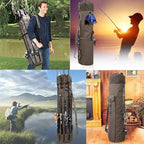 Allnice Durable Canvas Fishing Rod & Reel Organizer Bag Travel Carry Case Bag- Holds 5 Poles & Tackle
