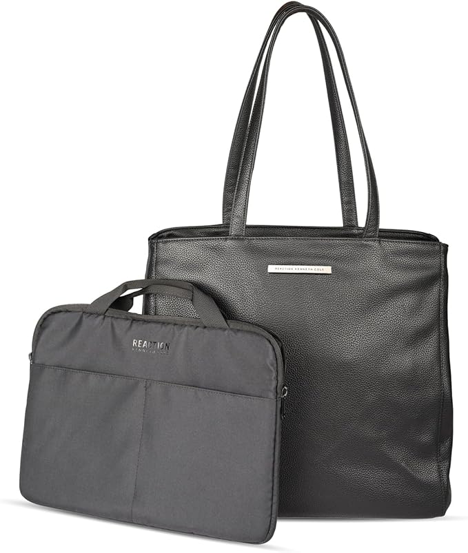 Kenneth Cole REACTION Marley Women’s Pebble Vegan Leather 16" Laptop Tote with Removeable 14" Laptop Sleeve, Black