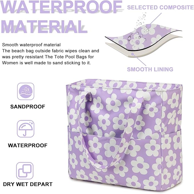 Bluboon Waterproof Beach Tote Pool Bags for Women Ladies Extra Large Carry On Bag With Wet Compartment for Weekender Travel