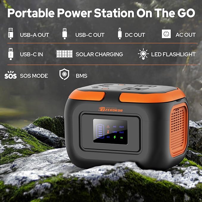 Portable Power Station with Foldable Solar Panel 30W, Portable Power Bank with AC Outlet 110V 120W, USB-C for Smart Devices Camping RV Travel VanLife Hiking Fishing-Orange