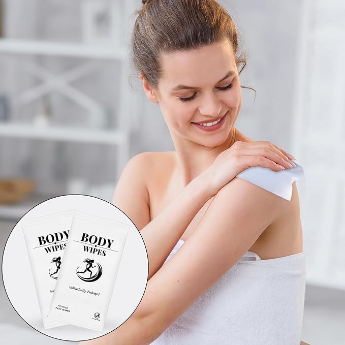 200 Pcs Body Wipes Individually Wrapped Bulk,Body Wipes for Women and Men,Shower Wipe for Adults Bathing No Rinse, Personal Cleansing Wipe for Travel Gym Camping Outdoors Sports