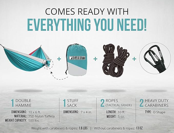Bear Butt 2 Person Portable Hammock - Backpacking to Camping - Double Hammock for Travel & Outdoor