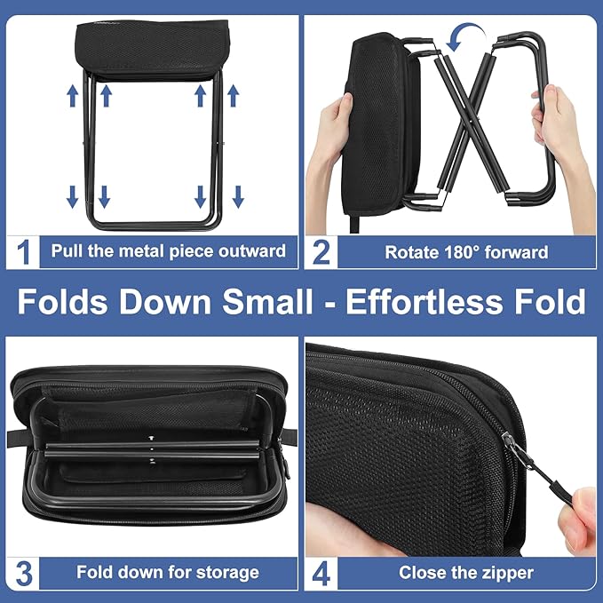 Portable Folding Camp Stool with Side Pocket, Lightweight Foldable Camping Stool for Adults, Backpacking Travel Fishing Stool Mini Chair, Compact Folding Seat with Storage Bag