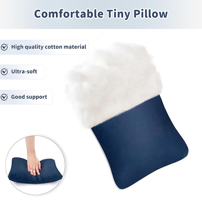 Pro Goleem Small Pillow 11’’x6’’x2.5’’ for Travel and Camping with Name Tag Mini Tiny Pillow for Room Couch Sofa Chair and Outdoor Car Air Nap Neck Lumbar Knee Rest Pillows, Navy Blue