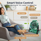 Camping Fan with Smart Voice， 22500mAh Battery Powered Portable Fan with Light&Hook, 5-Speed 270°Adjustable, Camping Essentials for Indoor, Tent, Travel, Patio, RVing, BBQ, Fishing, Jobsite